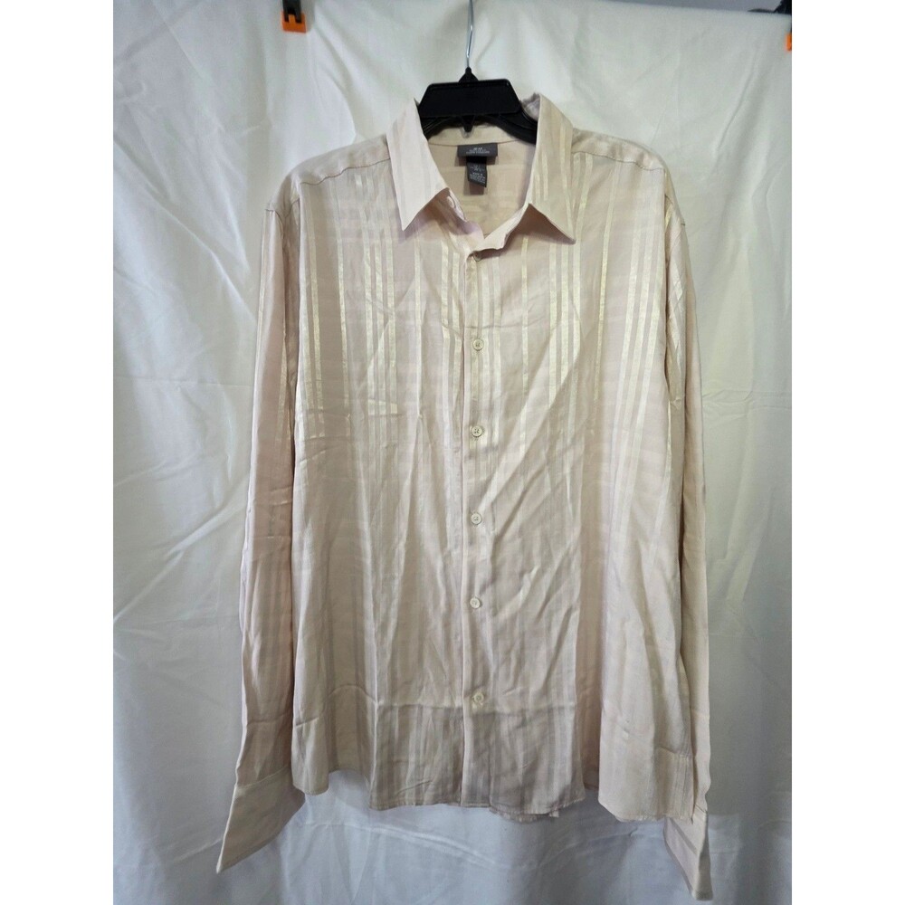 H&M Men L Regular Fit Beige Viscose Blend Dress Shirt P/N 1251287